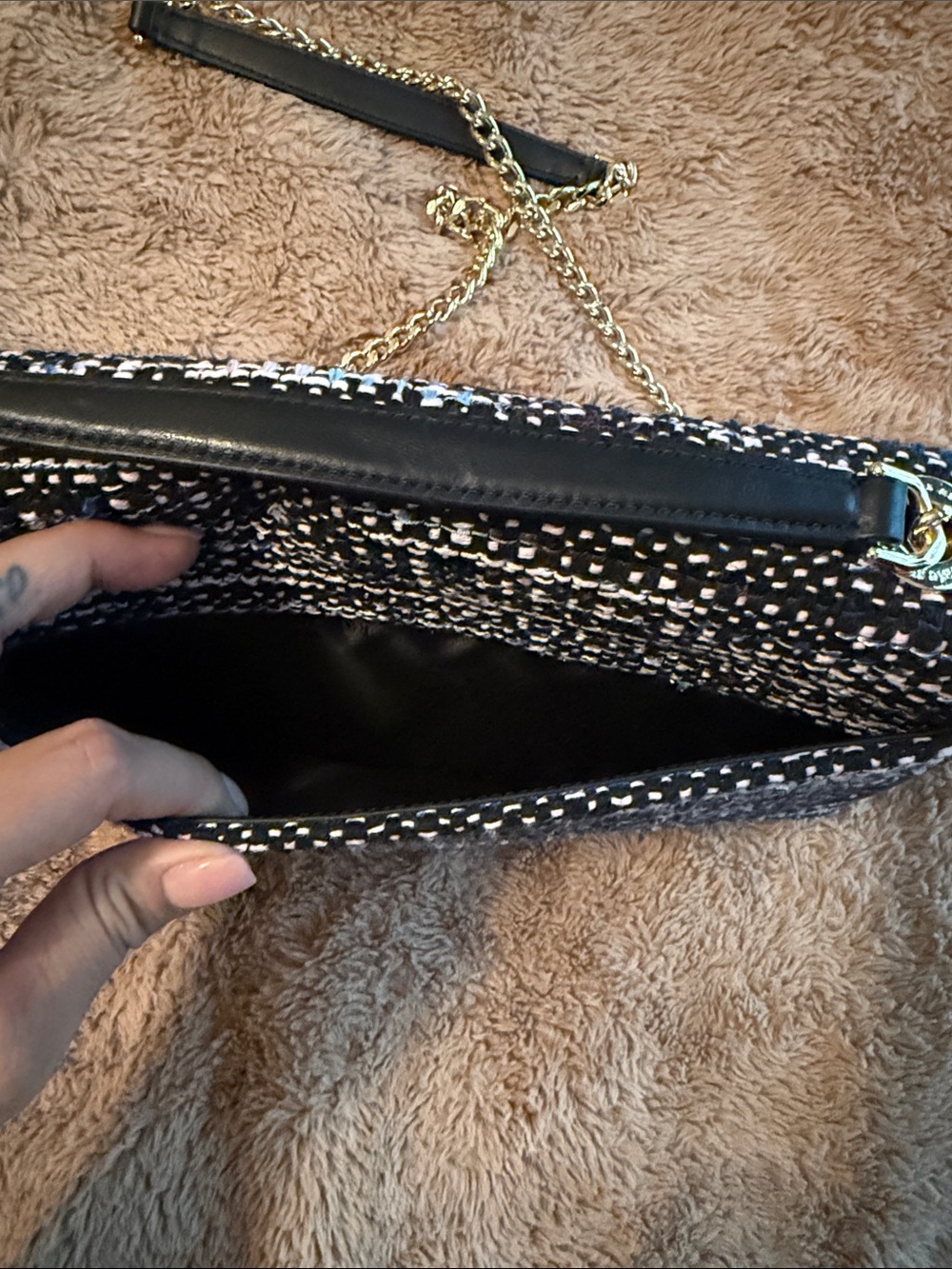 kate spade Black and White Tweed Chain Shoulder Bag with Gold Hardware - Picture 8 of 14